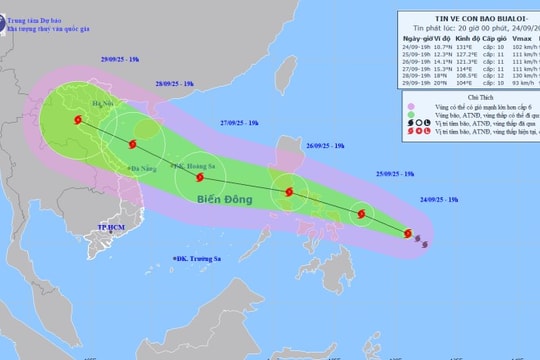 Cập nhật: Bão số 10 BUALOI cường độ mạnh, giật cấp 14 khi vào Biển Đông trong đêm 26/9
