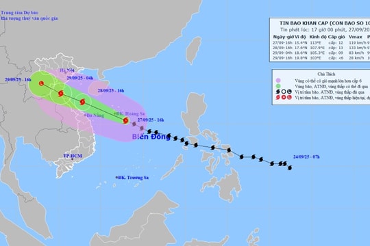 Cập nhật: Bão số 10 BUALOI cách đặc khu Hoàng Sa khoảng 170km, khu vực Thanh Hóa – Quảng Ngãi bắt đầu mưa lớn