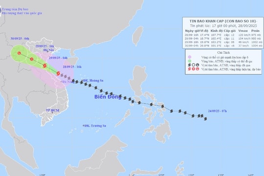 Cập nhật: Bão số 10 cách Bắc Quảng Trị khoảng 110km, đêm nay sẽ vào khu vực Thanh Hóa - Quảng Trị