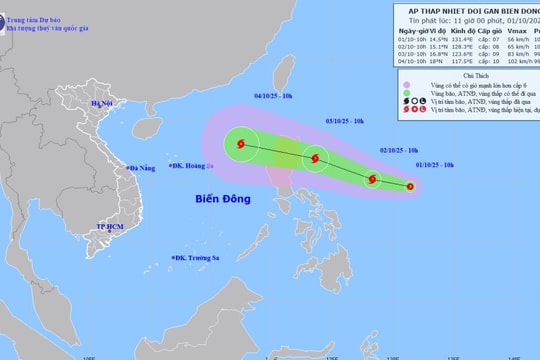 Áp thấp nhiệt đới có khả năng mạnh lên thành bão trên biển Đông