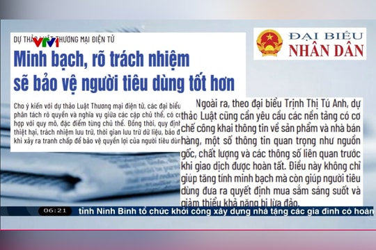 Điểm báo VTV1: Minh bạch, rõ trách nhiệm sẽ bảo vệ người tiêu dùng tốt hơn
