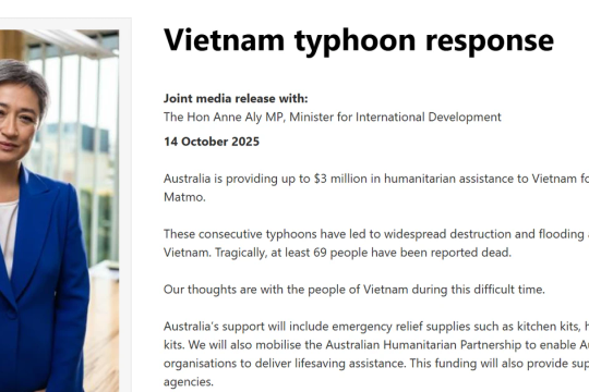 Australia to provide 3 million AUD in humanitarian assistance for Vietnam after typhoons