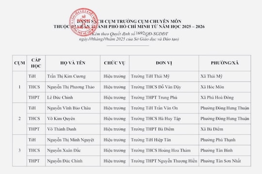 TP. Hồ Chí Minh phân công 48 hiệu trưởng làm cụm trưởng cụm chuyên môn