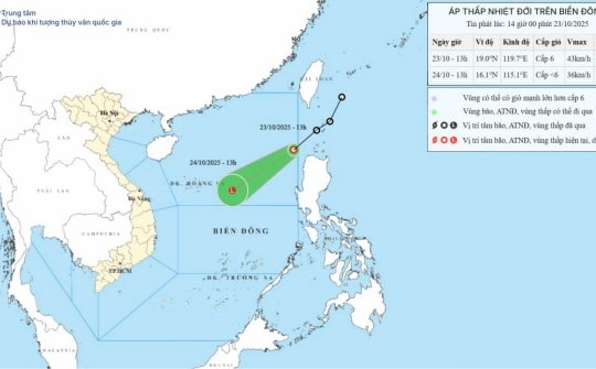 Áp thấp nhiệt đới nhanh chóng suy yếu và tan dần trên biển Đông