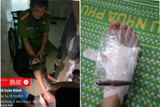 Trưởng công an xã bị thương vẫn bám hiện trường giúp dân sơ tán trong lũ