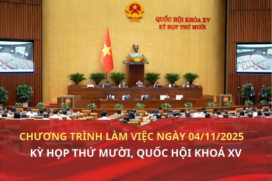 Kỳ họp thứ Mười, Quốc hội Khoá XV: Chương trình làm việc ngày 04/11