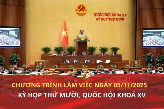 Kỳ họp thứ Mười, Quốc hội Khoá XV: Chương trình làm việc ngày 5/11