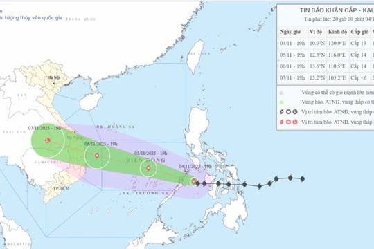 Bão KALMAEGI giật cấp 16, mạnh thêm khi vào Biển Đông từ sáng nay 5/11