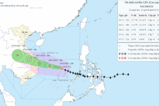 Cập nhật: Bão số 13 KALMAEGI di chuyển nhanh, cách đặc khu Trường Sa khoảng 180km