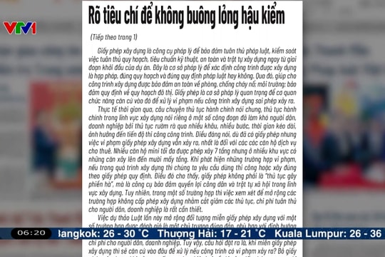 Điểm báo VTV1: Rõ tiêu chí để không buông lỏng hậu kiểm