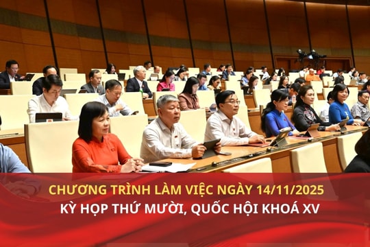 Kỳ họp thứ Mười, Quốc hội Khoá XV: Chương trình làm việc ngày 14/11