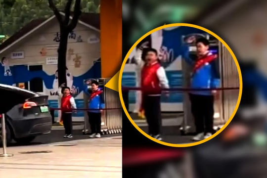 Học sinh đứng nghiêm chào xe chở giáo viên, dân mạng phản ứng dữ dội