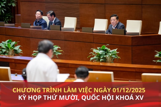 Kỳ họp thứ Mười, Quốc hội Khóa XV: Chương trình làm việc ngày 01/12