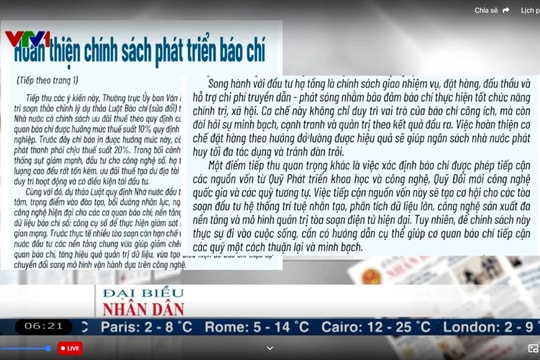 Điểm báo VTV1: Hoàn thiện chính sách phát triển báo chí