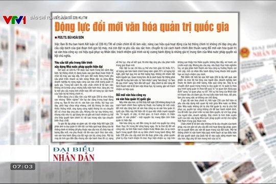Báo chí toàn cảnh VTV1: Động lực đổi mới văn hóa quản trị quốc gia