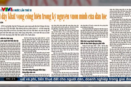 Điểm báo VTV1: Khơi dậy khát vọng cống hiến trong kỷ nguyên vươn mình của dân tộc