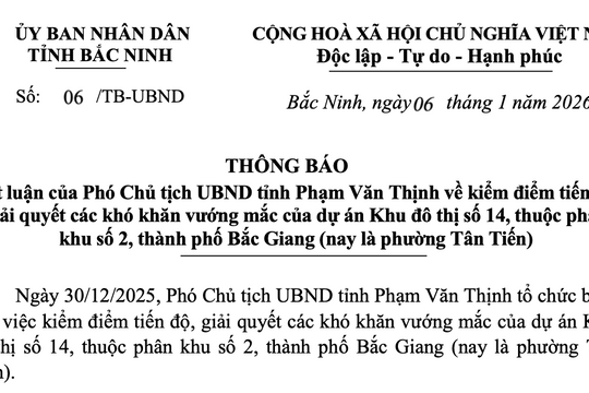 Bắc Ninh: Yêu cầu UBND phường Tân Tiến đẩy nhanh giải phóng mặt bằng Dự án Khu đô thị số 14 trong quý II/2026