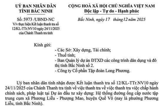 Bắc Ninh: Xem xét kiểm điểm trách nhiệm tập thể, cá nhân liên quan đến dự án hệ thống đường ống cấp nước Phương Liễu – Phượng Mao