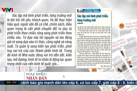 Điểm báo VTV1: Xác lập mô hình phát triển, tăng trưởng mới