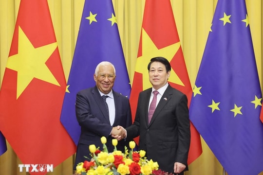 Chủ tịch nước Lương Cường hội đàm với Chủ tịch Hội đồng châu Âu Antonio Costa