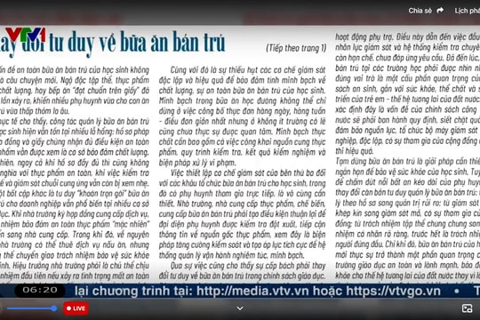 Điểm báo VTV1: Thay đổi tư duy về bữa ăn bán trú