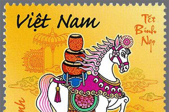 Hình tượng ngựa chín hồng mao lên tem Tết