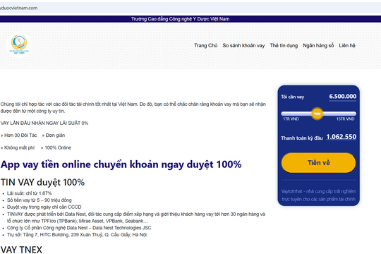 Giả mạo website trường cao đẳng ở Đà Nẵng để quảng cáo vay tiền trực tuyến