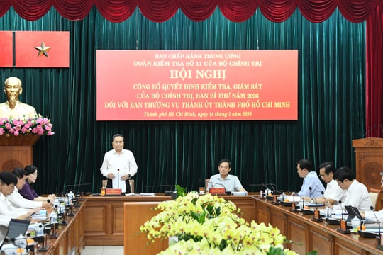 Công bố quyết định kiểm tra, giám sát với Ban Thường vụ Thành ủy TP. Hồ Chí Minh
