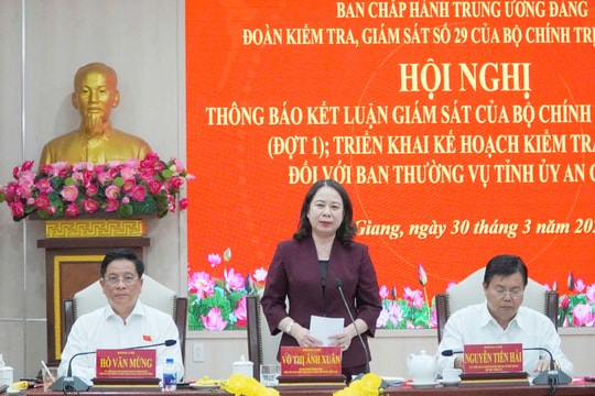 Đoàn kiểm tra số 29 của Bộ Chính trị, Ban Bí thư làm việc với Ban Thường vụ Tỉnh ủy An Giang​