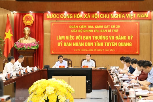 Đoàn kiểm tra, giám sát số 20 của Bộ Chính trị, Ban Bí thư làm việc với Đảng ủy UBND tỉnh Tuyên Quang
