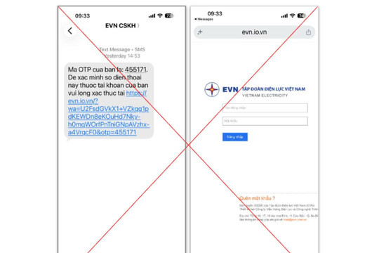 EVN cảnh báo thủ đoạn lừa đảo mới bằng tin nhắn OTP giả mạo