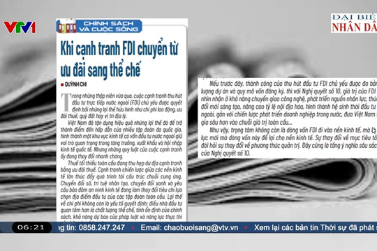 Điểm báo VTV1: Khi cạnh tranh FDI chuyển từ ưu đãi sang thể chế