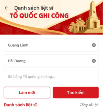 Hướng dẫn tìm kiếm thông tin liệt sĩ, gửi yêu cầu nhận thân nhân trên ứng dụng VNeID