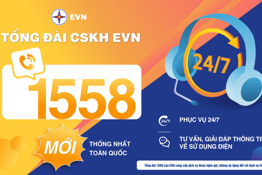 EVN đưa tổng đài chăm sóc khách hàng 1558 vào hoạt động từ ngày 15/8