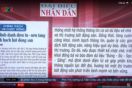 Điểm báo VTV1: Mã định danh điện tử - nền tảng minh bạch bất động sản