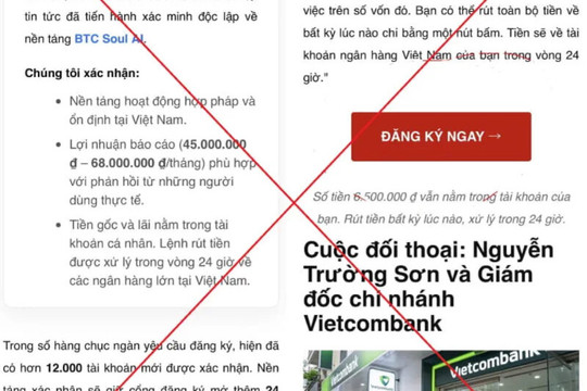 Cảnh báo thủ đoạn giả mạo báo chí và thương hiệu Vietcombank để dụ dỗ đầu tư nền tảng tiền số trái phép