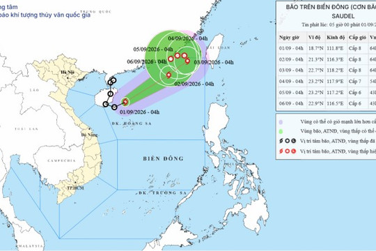 Dự báo thời tiết ngày 1/9: Áp thấp nhiệt đới đã chính thức mạnh lên thành bão số 5 Saudel