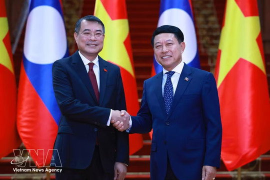 Vietnamese PM Le Minh Hung holds talks with Lao counterpart Saleumxay Kommasith