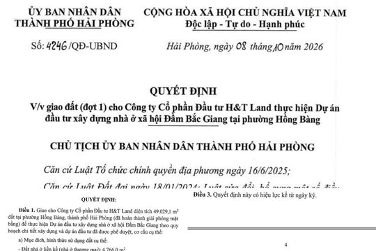 Hải Phòng: Giao hơn 49.000m2 đất cho Công ty Cổ phần Đầu tư H&T Land để xây nhà ở xã hội