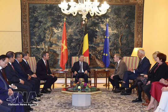 Top Vietnamese leader meets with Belgian Senate Speaker, House President