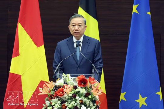Top leader gives policy speech in Brussels, sharing vision for Vietnam–EU ties