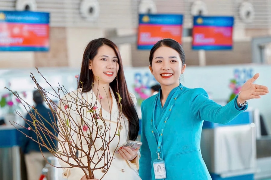 Vietnam Airlines vận chuyển mai đào Tết Nguyên Đán Ất Tỵ 2025