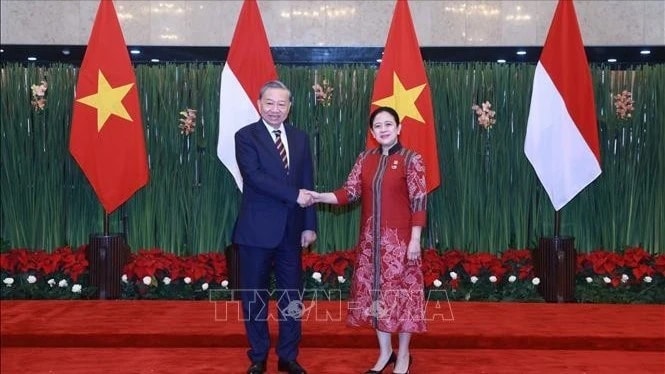 Tổng Bí thư Tô Lâm hội kiến với Chủ tịch Hội đồng Đại biểu nhân dân Indonesia