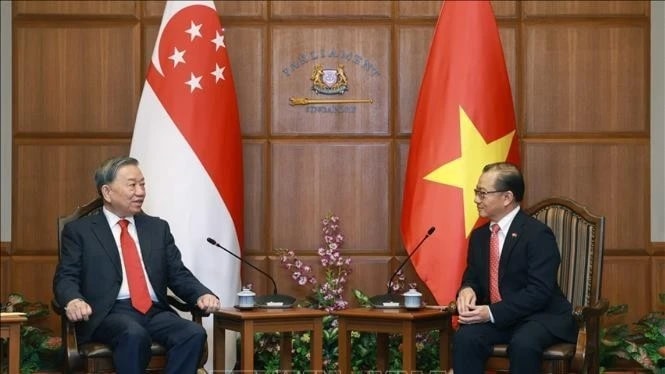 Tổng Bí thư Tô Lâm hội kiến Chủ tịch Quốc hội Singapore Seah Kian Peng