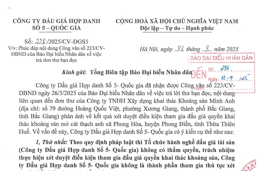 Tạm dừng tổ chức đấu giá quyền khai thác mỏ cát thạch anh xã Phong Hòa tại tỉnh Thừa Thiên Huế