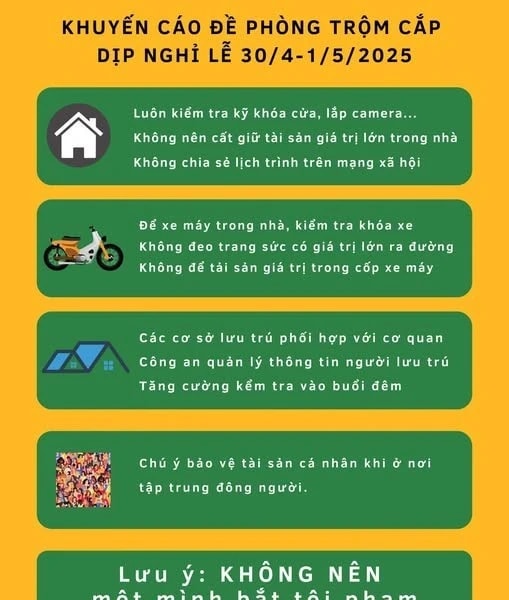 Công an Hà Nội khuyến cáo đề phòng tội phạm trộm cắp tài sản dịp nghỉ lễ 30.4 và 1.5