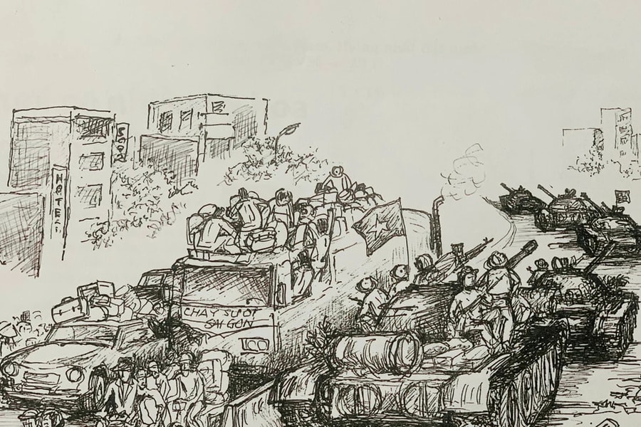 Ký họa sống động những ngày tiến về Sài Gòn