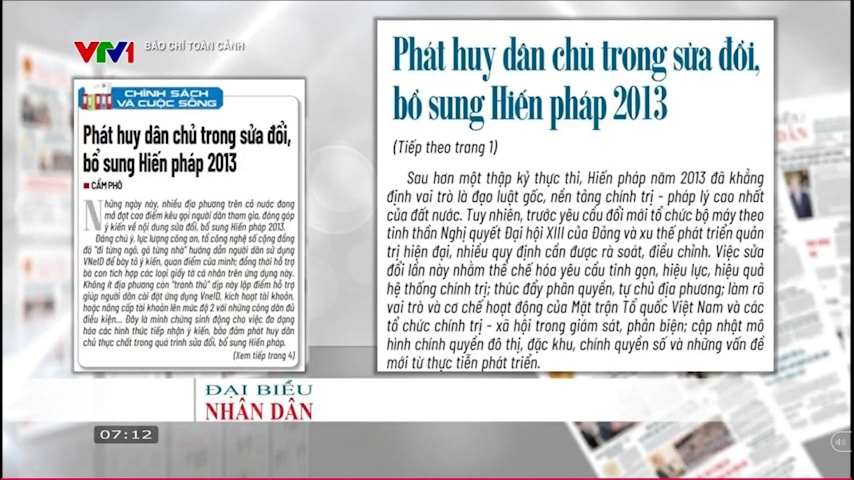 Báo chí toàn cảnh VTV1: Phát huy dân chủ trong sửa đổi, bổ sung Hiến pháp 2013