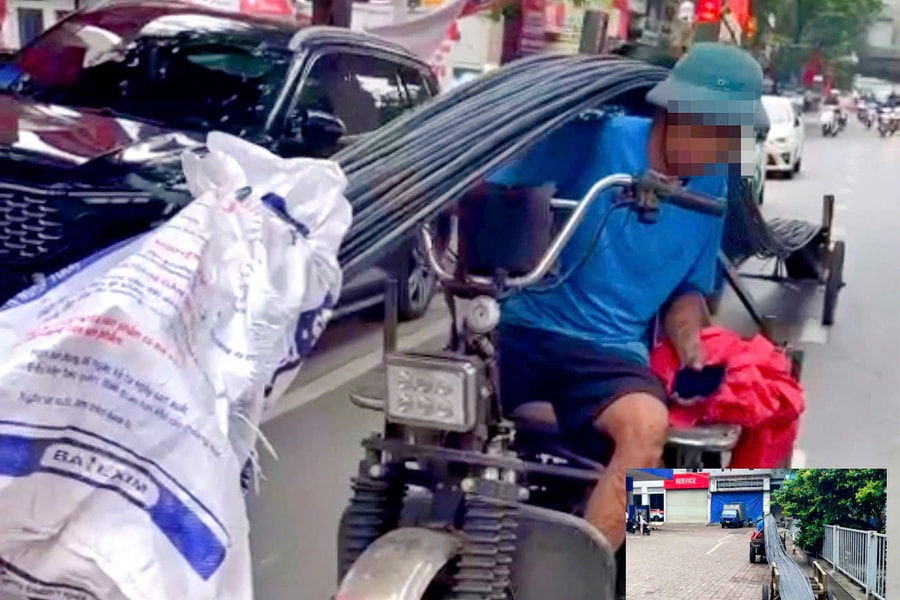 Chở sắt như “bẫy tử thần” giữa đường phố, xe ba bánh bị tạm giữ