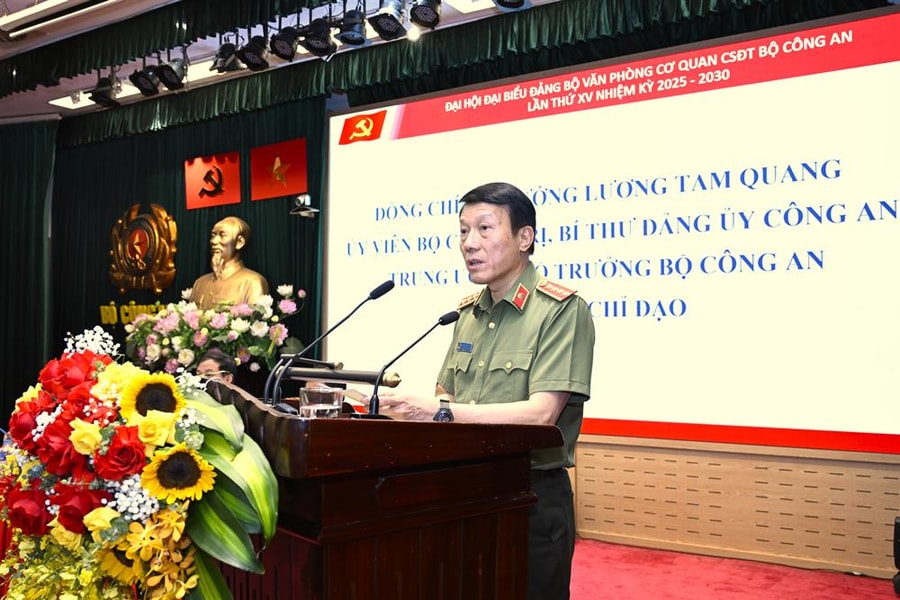 Bộ trưởng Lương Tam Quang dự Đại hội Đảng bộ Văn phòng Cơ quan Cảnh sát điều tra Bộ Công an lần thứ XV, nhiệm kỳ 2025 – 2030